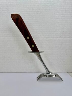 Vintage Carving Fork - MCM Wood Handle Stand Up Stainless Steel Made in Japan